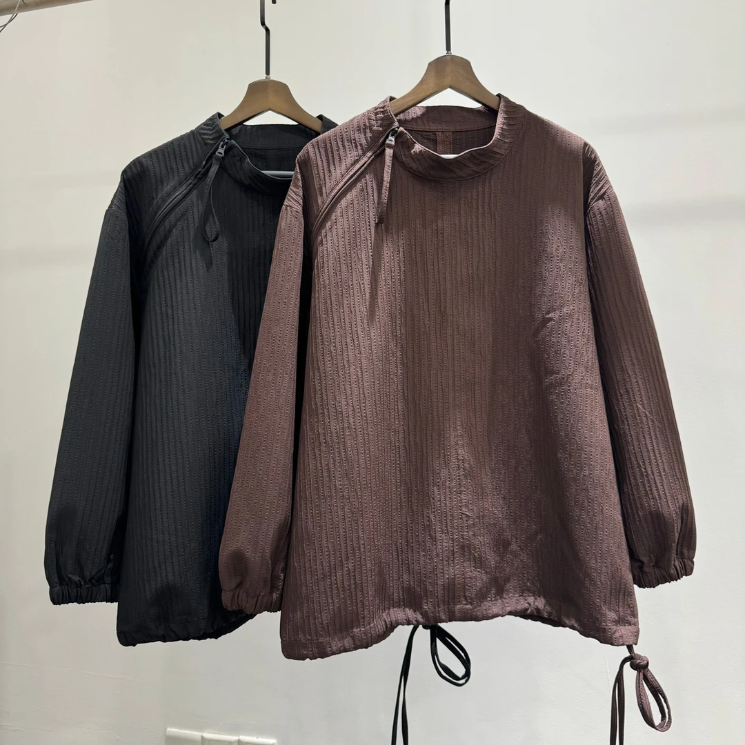 男士秋季个性时尚抽绳慵懒风长袖卫衣新款潮流宽松小众拉链上衣