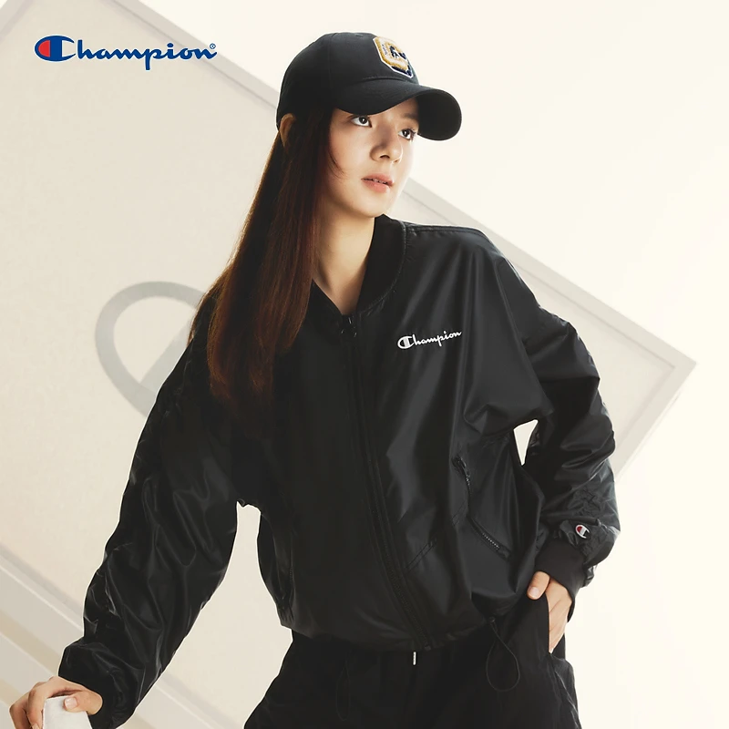 Champion冠军23年新款草写logo棒球领夹克简约百搭薄款外套女