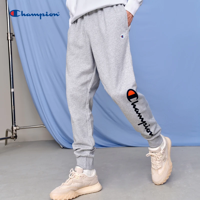 Champion2022基础款草写LOGO休闲情侣加绒秋季休闲裤百搭束脚针织