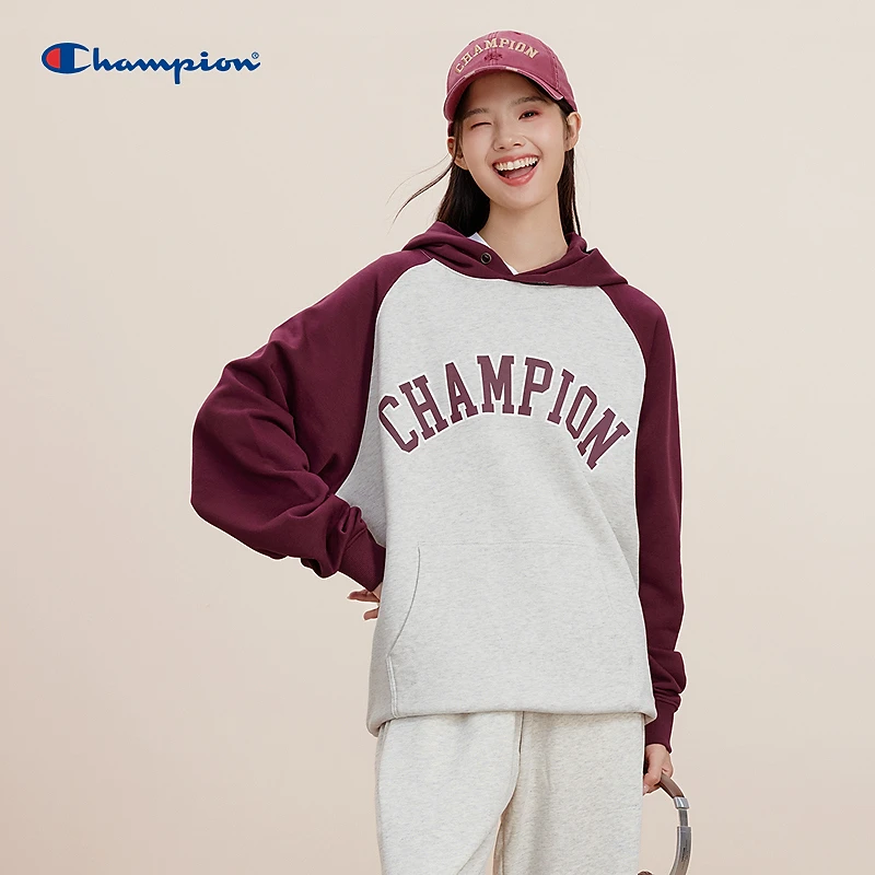Champion冠军24年插肩袖连帽卫衣运动时尚休闲情侣秋冬撞色宽松