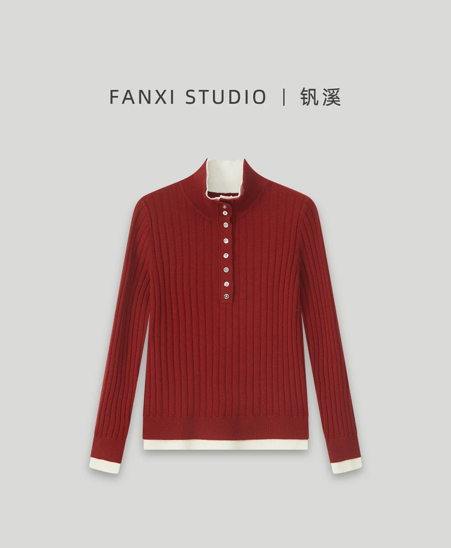 FANXI  全羊毛 【冬日赠礼】红色钻扣100羊毛百搭简约女士羊毛衫