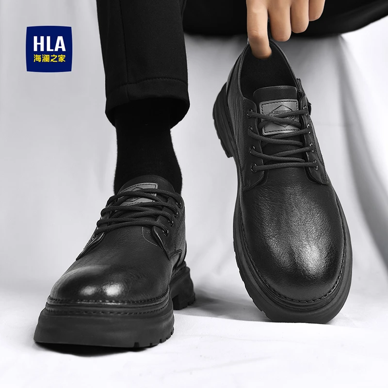 海澜之家皮鞋男款冬季2025新款黑色休闲大头鞋男士时尚软底新郎鞋