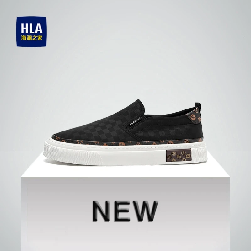 海澜之家男鞋2025新款春冬季黑色休闲板鞋一脚蹬老北京帆布懒人鞋