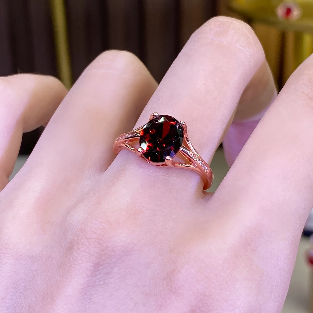 新品戒指 【霓虹】轻奢气质镶嵌黑红鸽子蛋人工宝戒指可简约