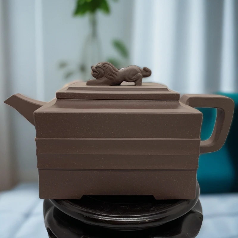 茶具紫砂壶手制紫泥束腰青狮壶