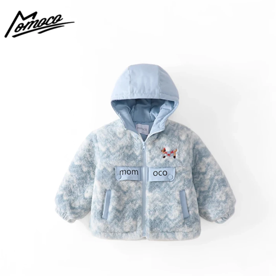 MOMOCO冬季新款男童刺绣连帽可爱小狗毛毛外套75430123050