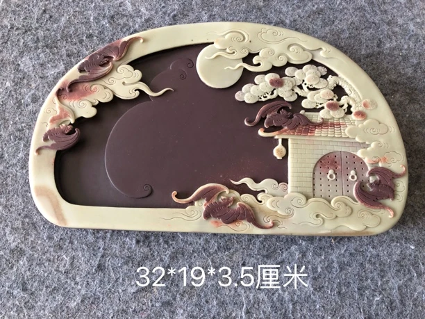万福砚雕精品手工雕刻紫袍玉砚台立体山水摆件f