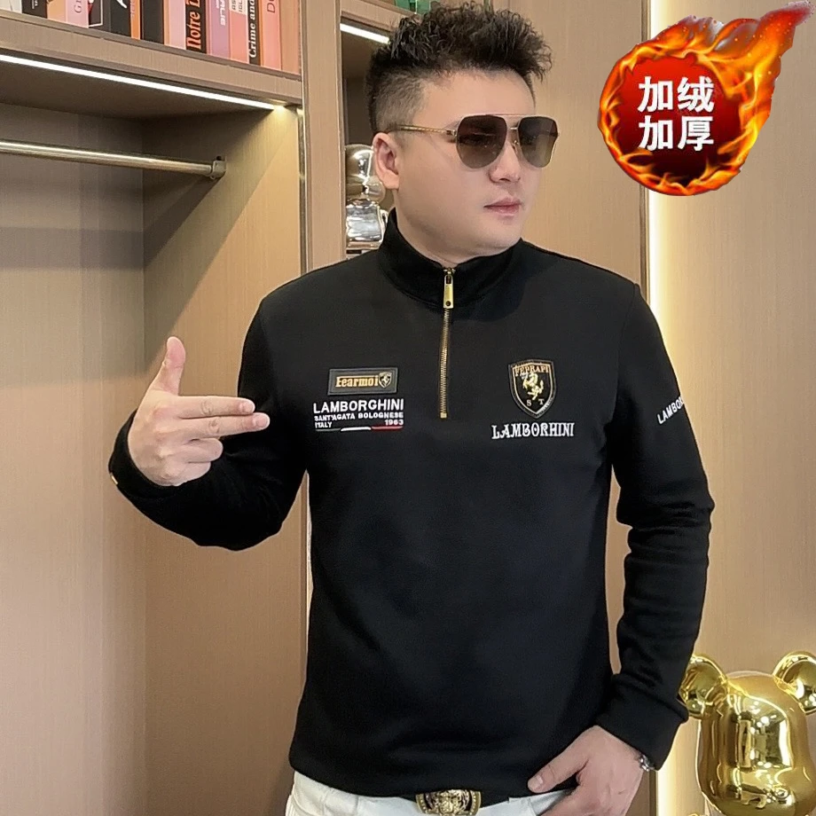 2025加绒加厚立领拉链男士刺绣皮标卫衣潮流百搭个性上衣(骏马)