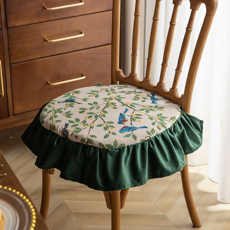 轻奢椅垫美式马蹄形坐垫法兰绒花边家用餐椅系带防滑坐垫加厚坐垫