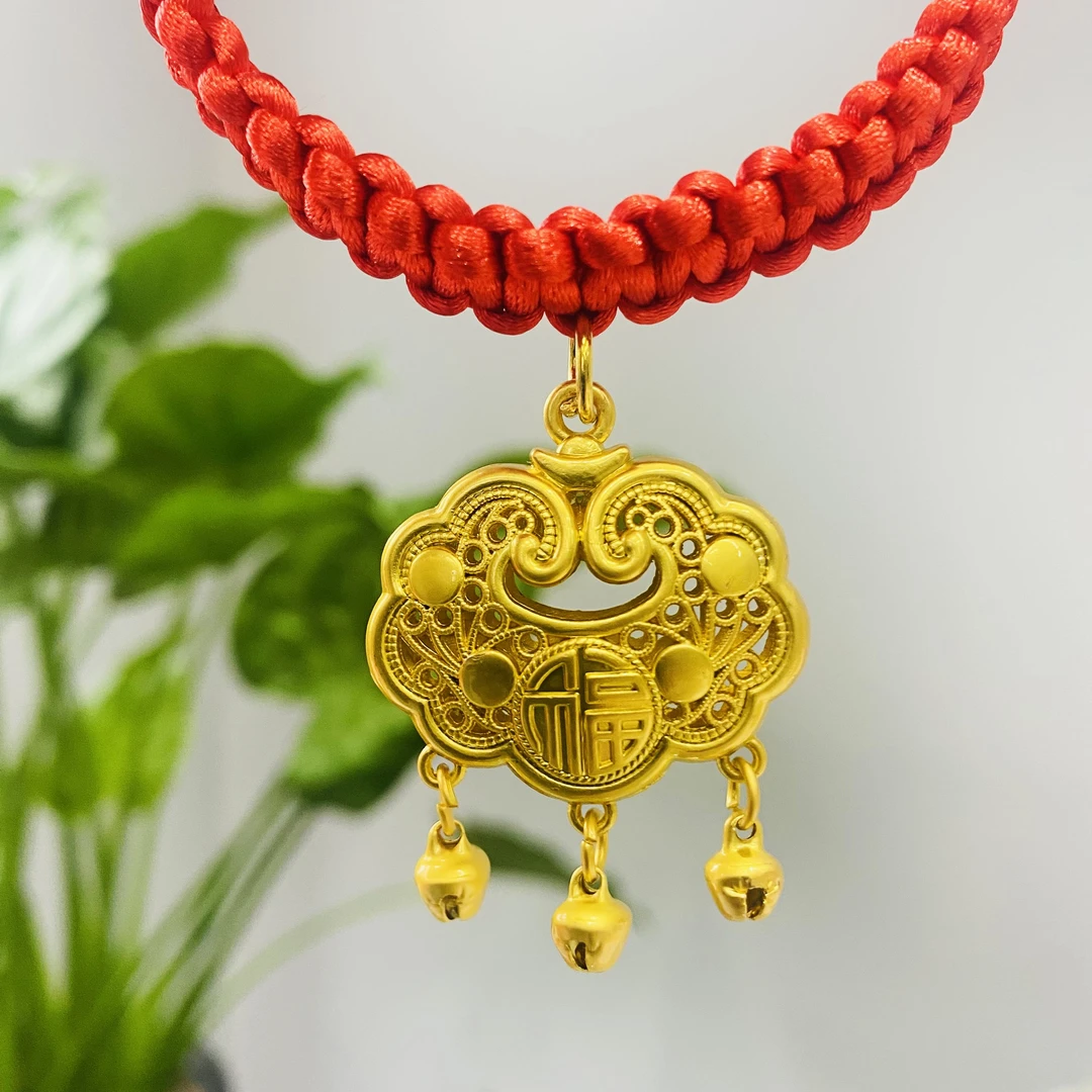 宠物长命锁项圈猫咪平安锁如意锁狗狗金锁编绳项链不掉色佩戴饰品