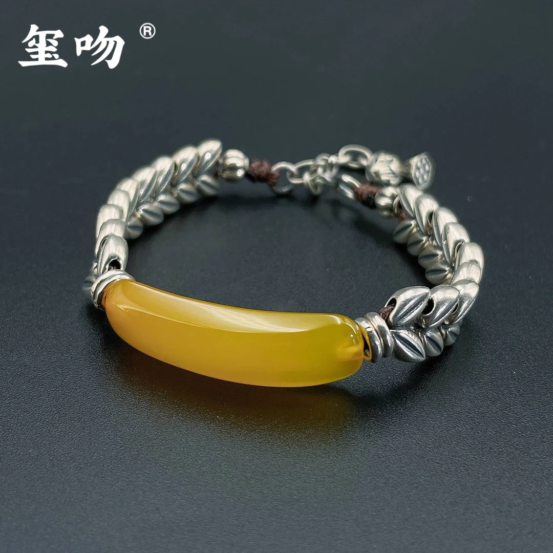 【暖暖专属】s925银玺吻  黄玛瑙无事牌气质国风麦穗手链