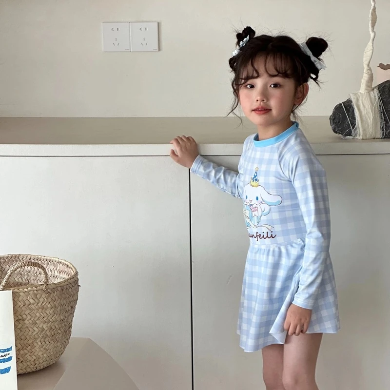 儿童泳衣连体平角儿童泳衣女玉桂狗保守游泳训练泳衣拉链春夏女童