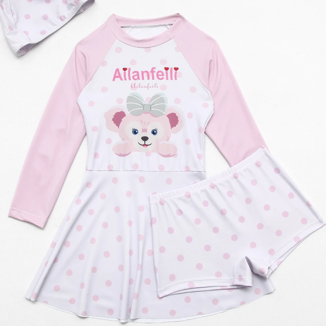 女童长袖泳衣分体防走光裙式平角短裤中大童儿童女卡通公主女孩