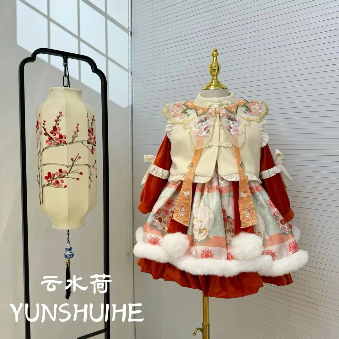 云水荷-女童冬装新款加绒公主裙