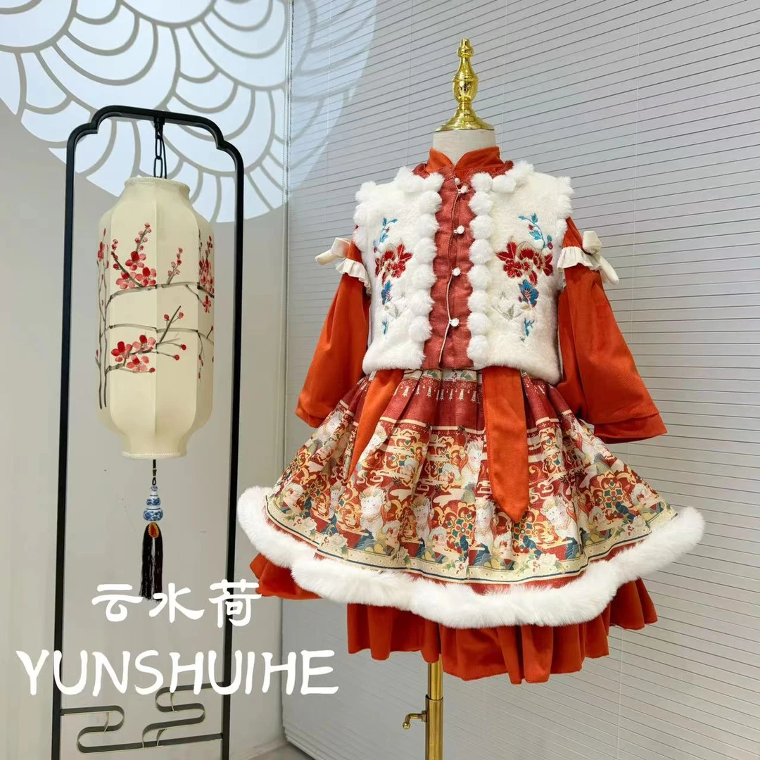 云水荷-女童冬装新款加绒公主裙