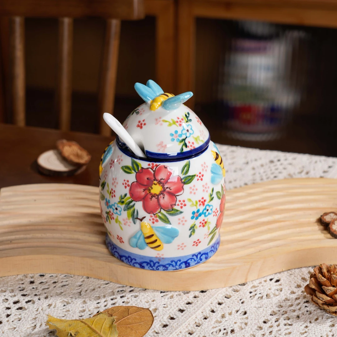 【西里西亚】手绘黛玉-250ml蜜蜂调味罐（配勺子）