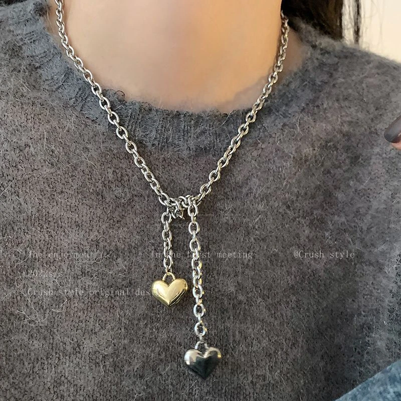 爱心打结卫衣项链女款秋冬ins网红嘻哈潮酷配饰冷淡风百搭毛衣链