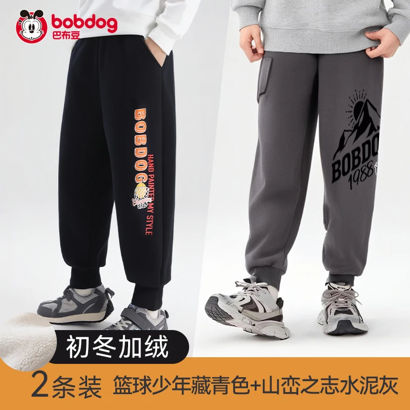 巴布豆加绒卫裤中大童休闲长裤洋气2024秋冬新款宽松儿童束脚裤S