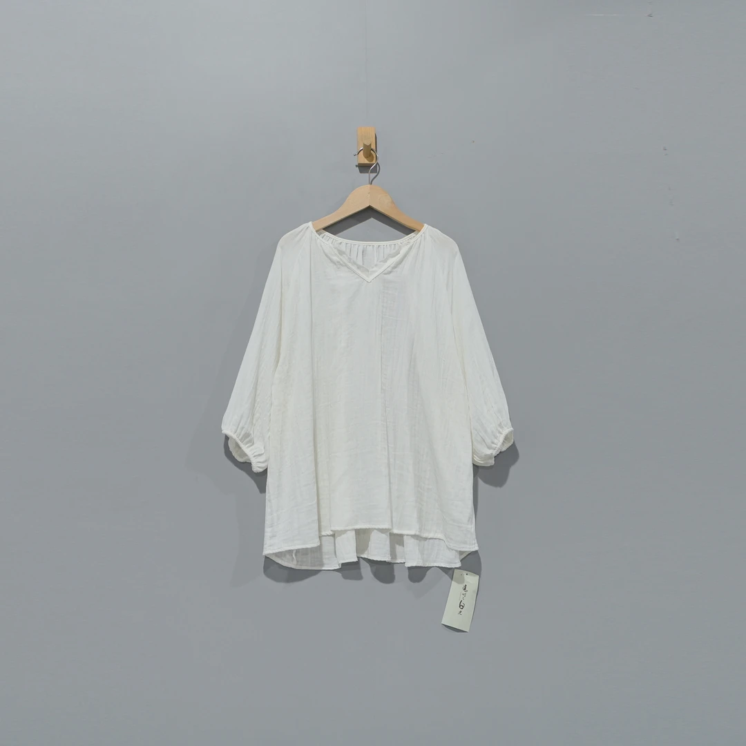 019675文艺棉毛边V领复古百搭插肩袖上衣  衣长72 胸围150