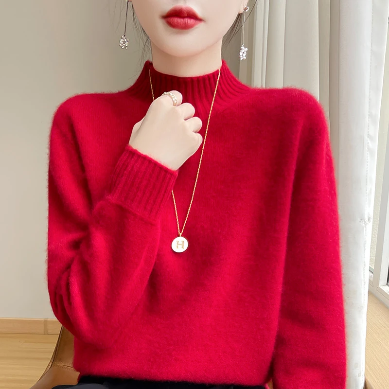 亲肤绒一线成衣无缝秋冬新款半高领加厚可外穿内搭软糯毛衣加厚休