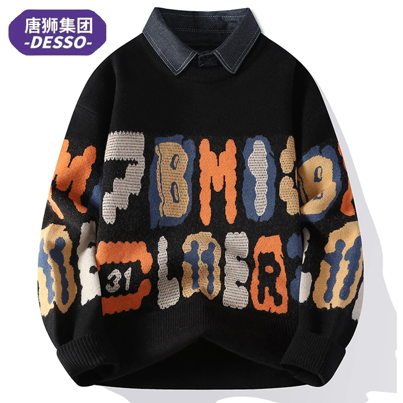 唐狮旗下DESSO 秋冬季衬衫领毛衣男生衣服高级感外套男款春秋男装