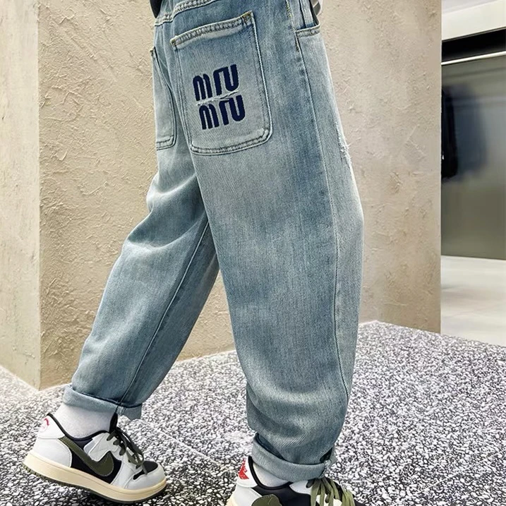 2024春季新款复古浅蓝牛仔裤中大童帅气韩版春秋款洋气休闲宽松
