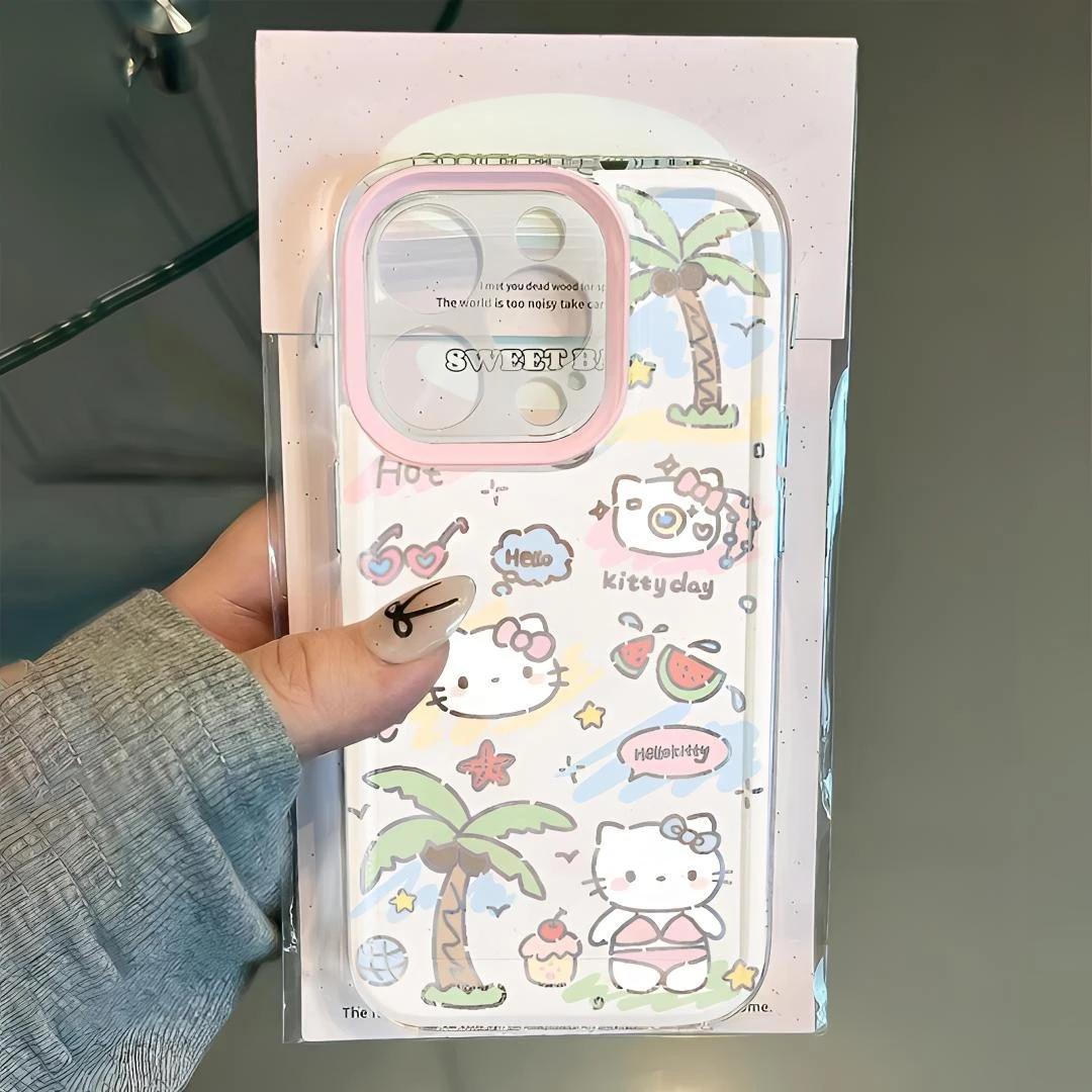 夏日椰树凯蒂猫适用于华为vivo小米oppo荣耀苹果15手机壳iPhone13