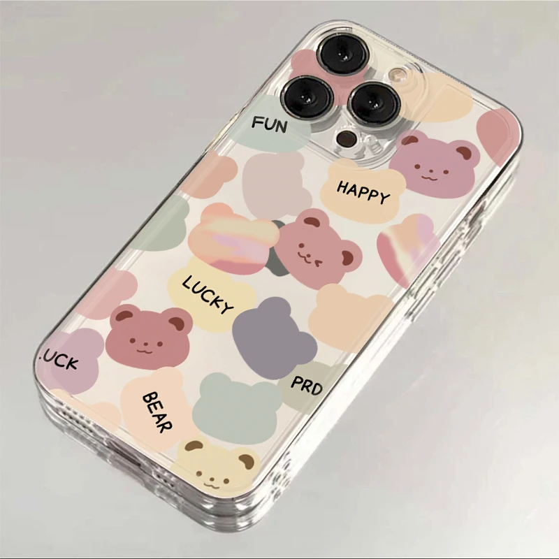彩色英文小熊iPhone15苹果14手机壳13promax太空软壳78plus透明xs
