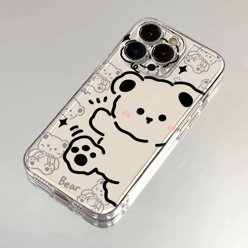 线条小熊太空壳iPhone15苹果14手机壳13promax透明12可爱11新xr/x