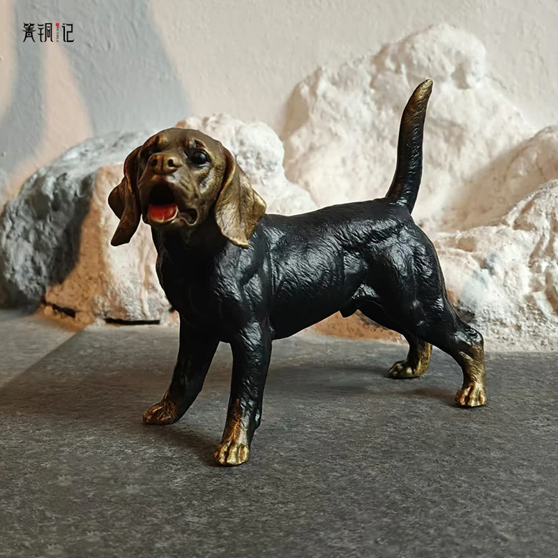 全铜手工十二生肖动物狗摆件黑色拉布拉多装饰客厅玄关书房摆设