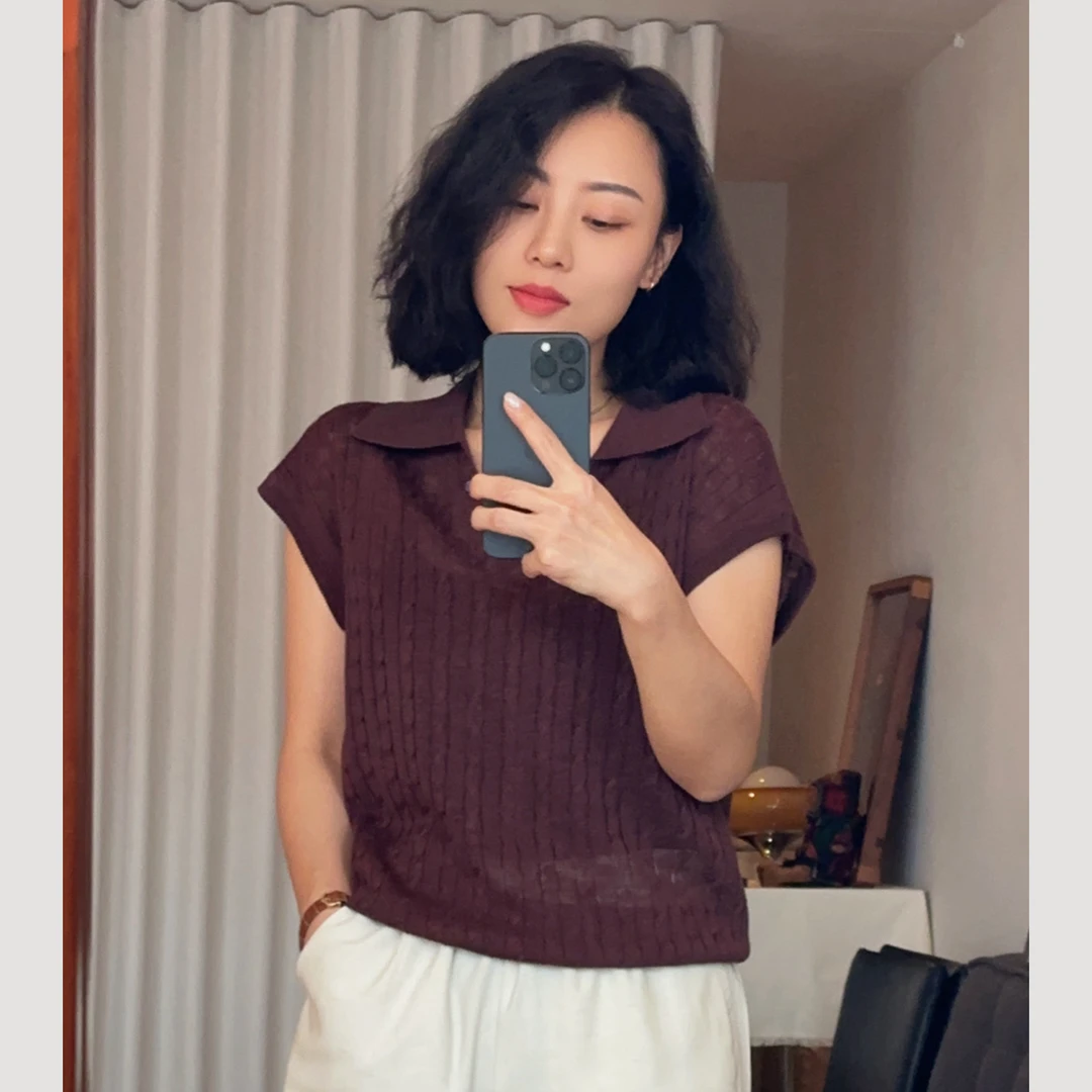 XIYE&W【V领麻花上衣】咖色上衣