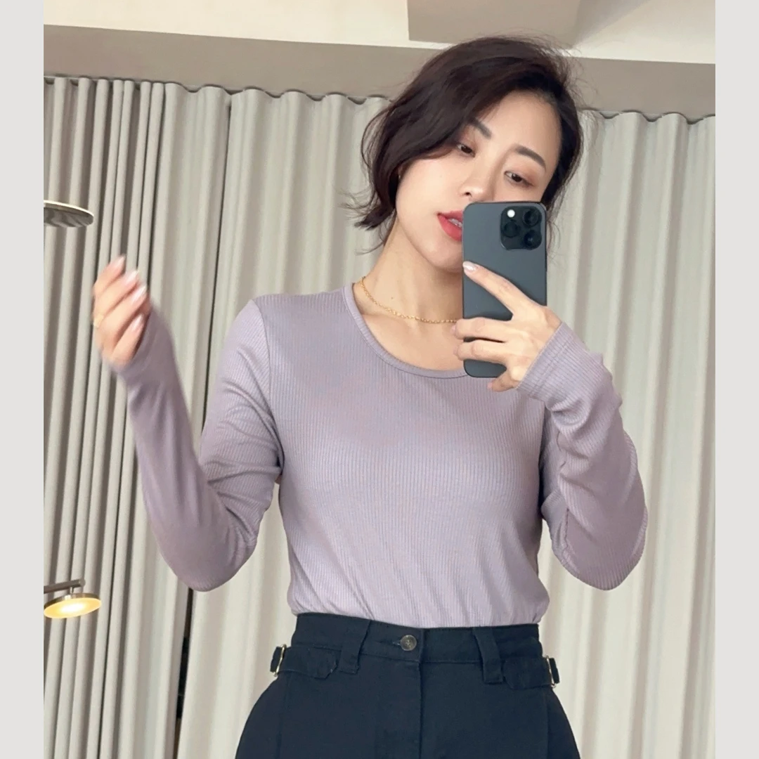 XIYE&W【竖条长袖T】显瘦长袖女t恤