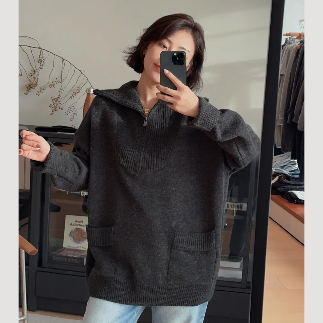 XIYE&W【翻领毛衣】休闲宽松韩版毛衣