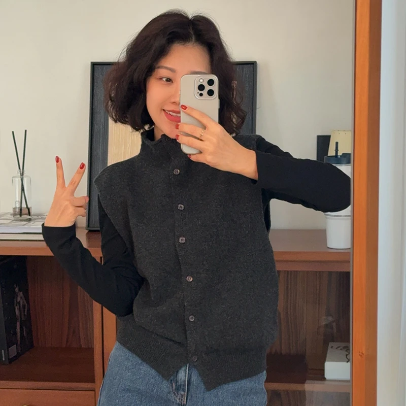 XIYE&W【小高领马甲】纽扣马甲