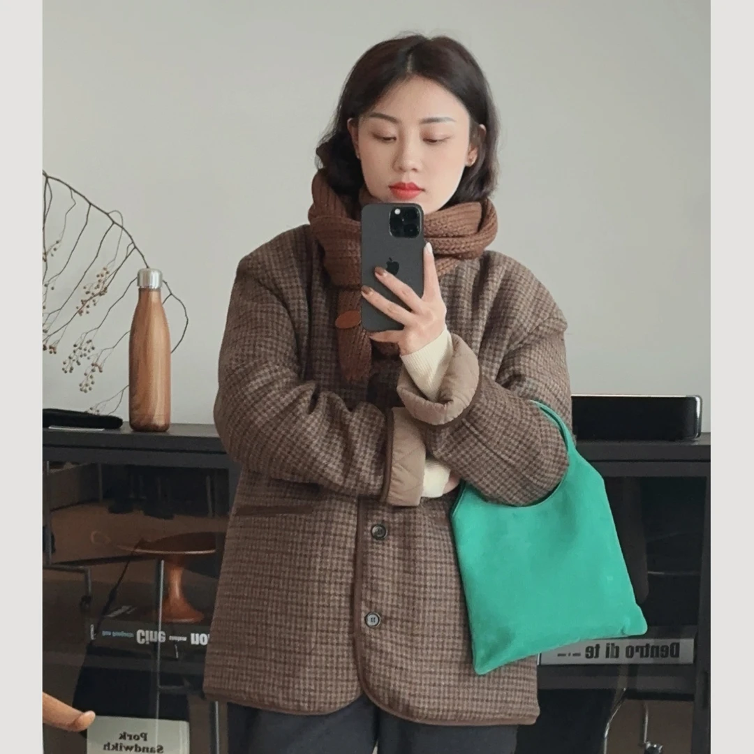 XIYE&W【小格纹外套】格纹宽松秋冬厚外套