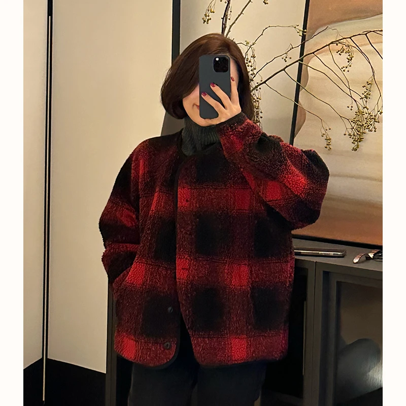 XIYE&W【红黑格】格纹撞色粗花呢外套