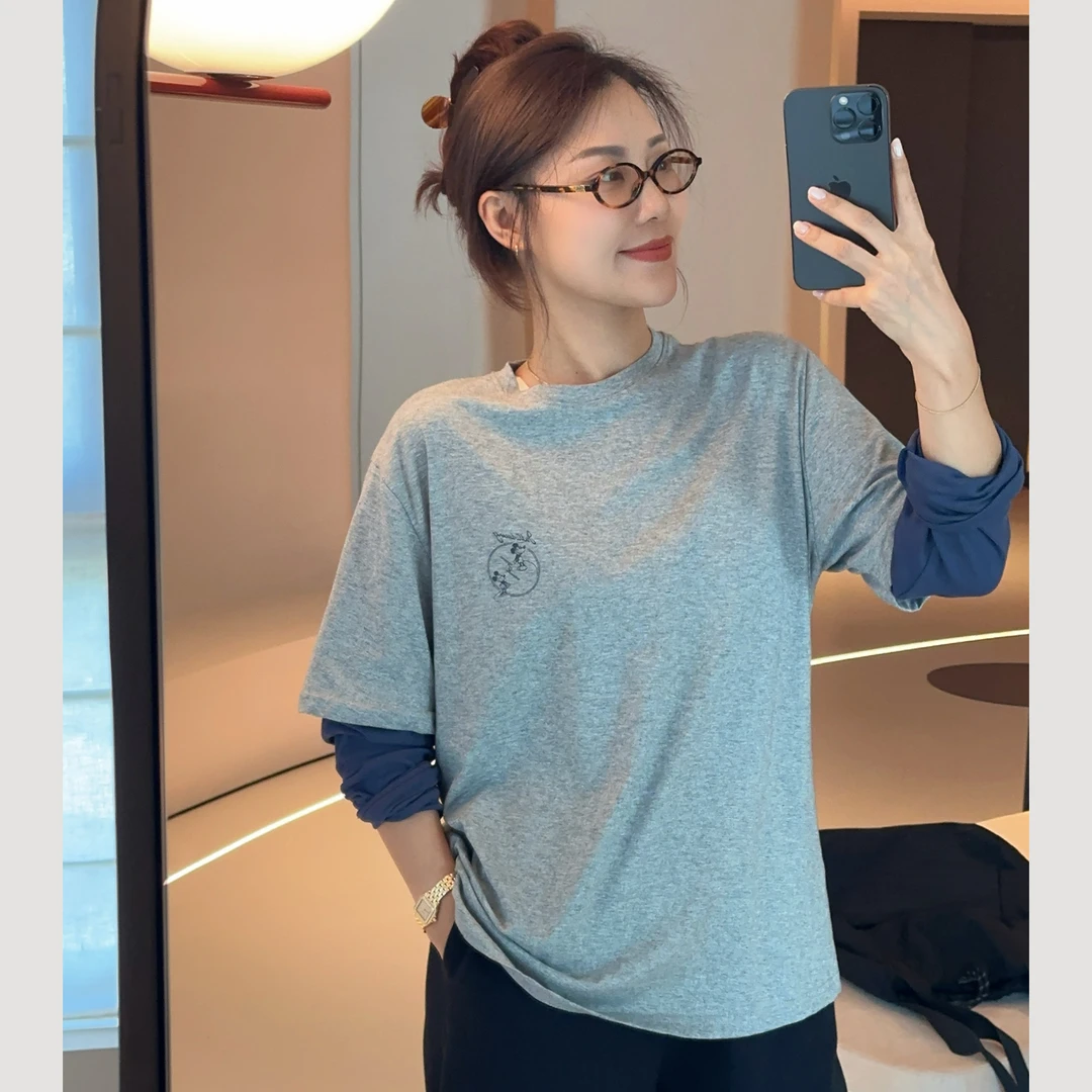 XIYE&W【米奇假两件T】纯色印花T恤