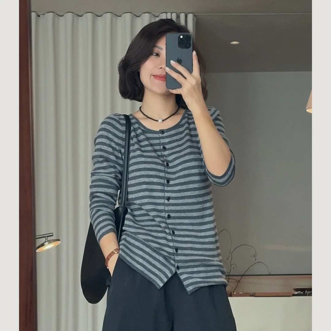 XIYE&W【软糯条纹衫】百搭长袖羊毛开衫