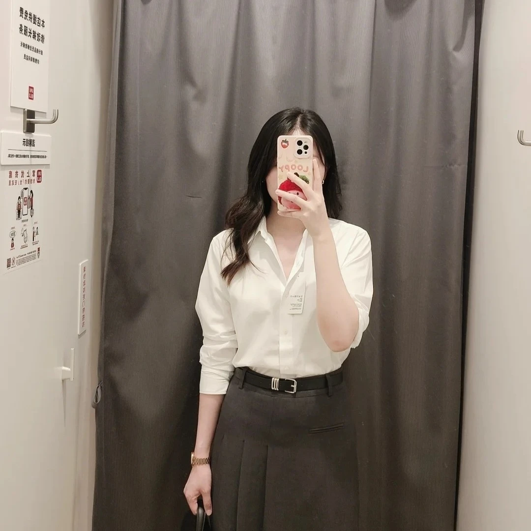 白色纯棉衬衫女春秋韩版时尚设计感小众叠穿显瘦上衣百搭长袖衬衣