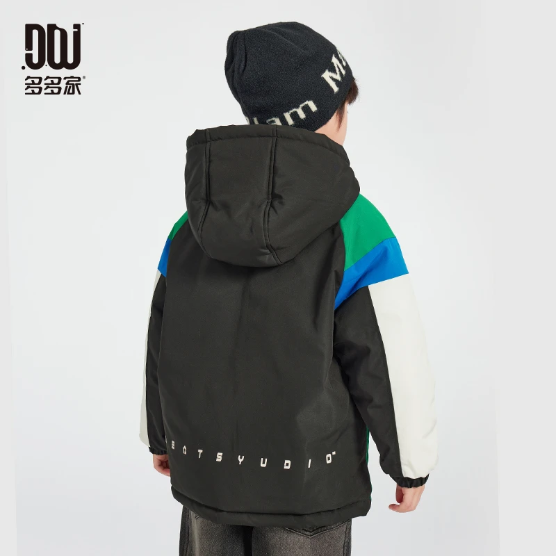 多多家9775【质感拼色.0度棉衣】中大童冬季保暖撞色拼接连帽棉服