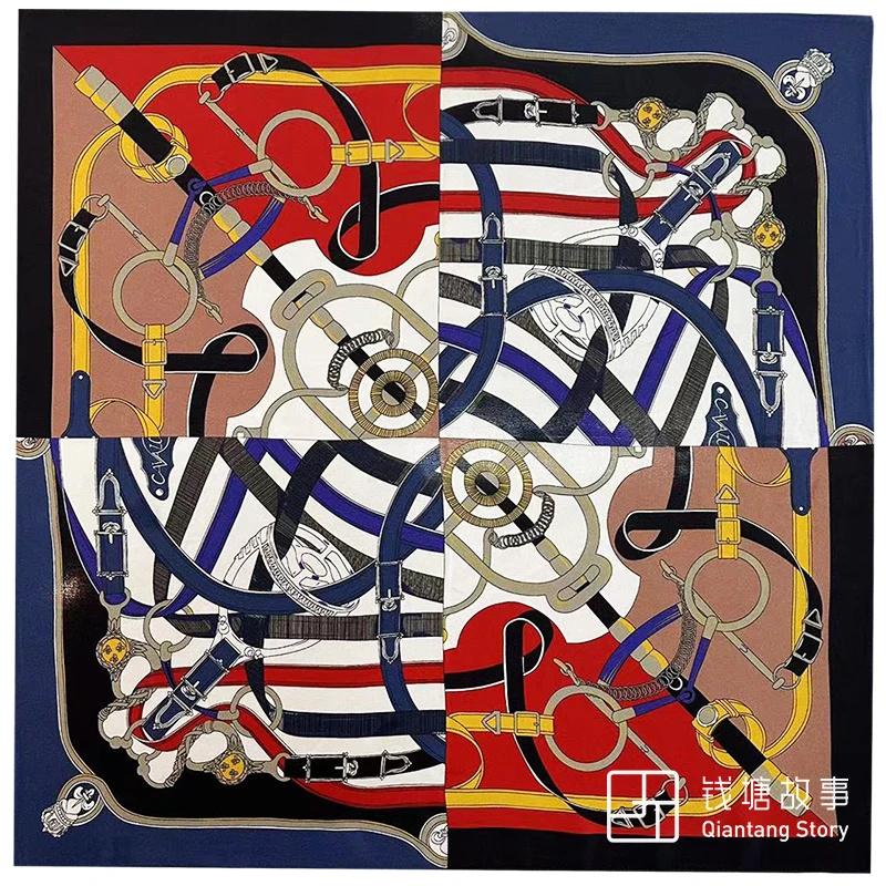 Qiantang Story/钱塘故事真丝双绉-70cm四格金质马刺，65*65cm