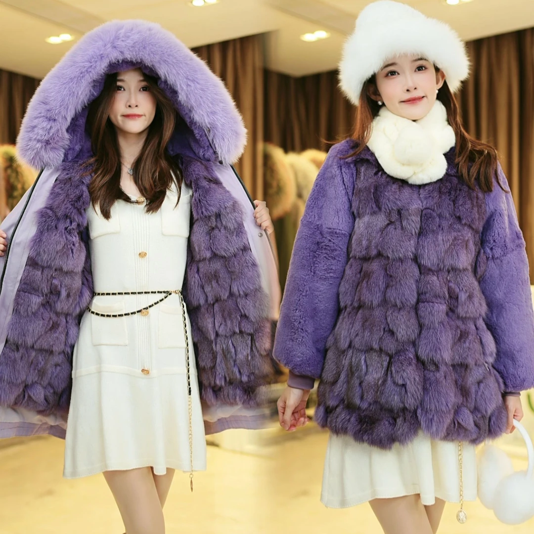 钰言【狐美人三穿+毛袖】轻奢狐狸毛气质保暖秋冬保暖派克服