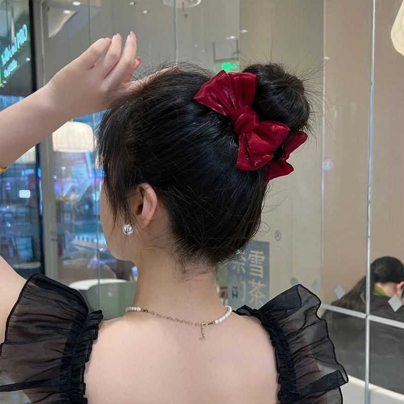 蝴蝶结头饰丸子头抓夹高级感发卡女2024新款后脑勺布艺高马尾发夹