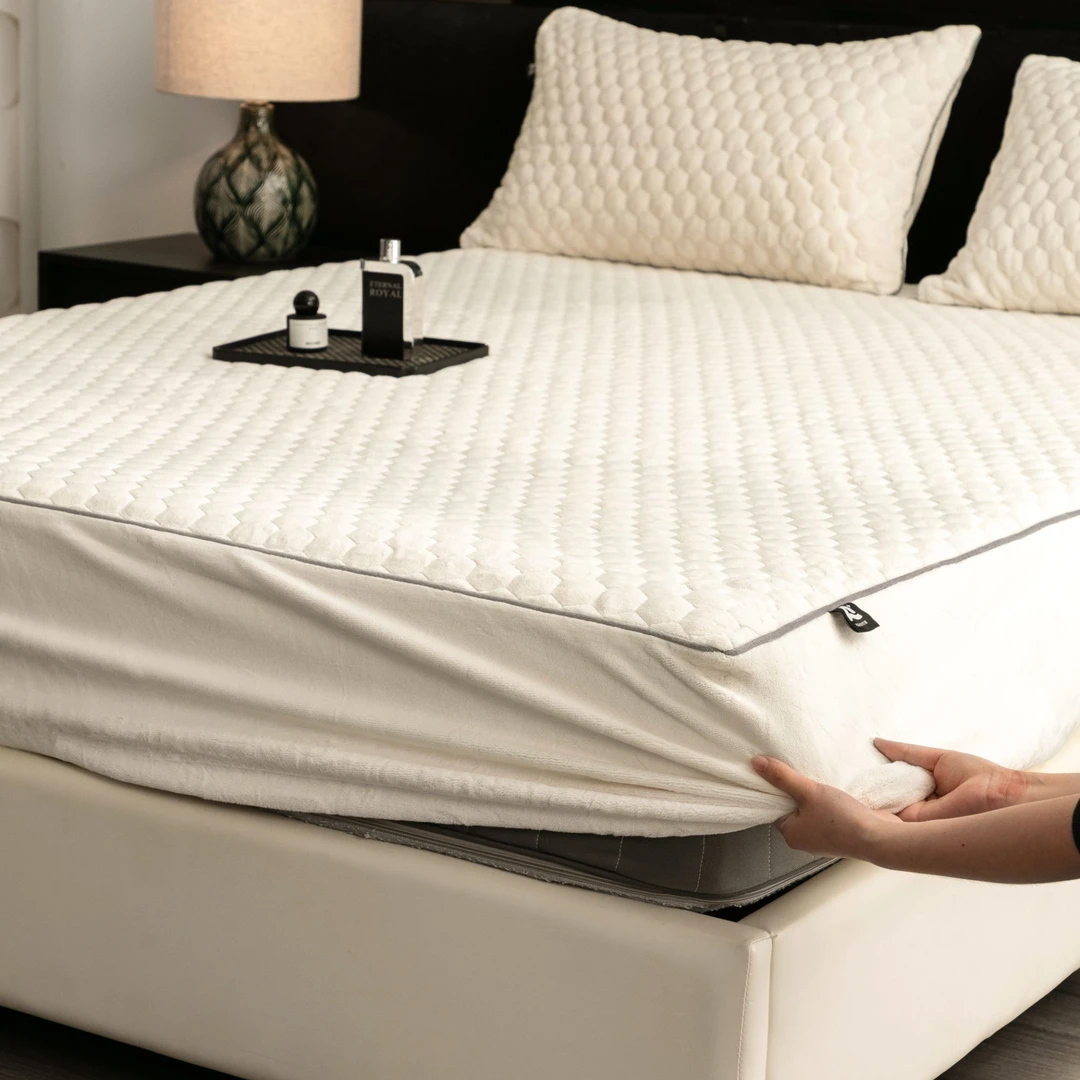 雯雯妈-暖豆豆！软到爆！法霜绒绗缝夹棉厚床笠床垫保护罩