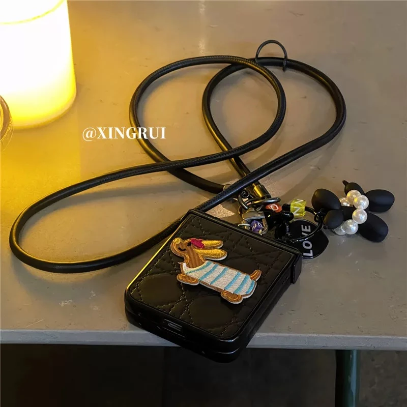 ins羽绒服立体刺绣狗狗手绳适用华为pocket2折叠屏手机壳p50侧背