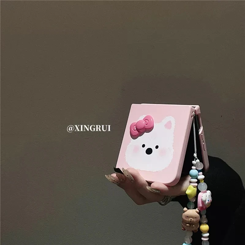 可爱粉色西高地小狗适用华为pocket2/s折叠屏手机壳zflip6链条p50