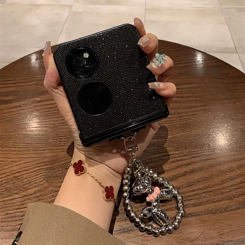 春夏高级黑闪钻气球狗手链华为pocket2手机壳pockets折叠屏p50女