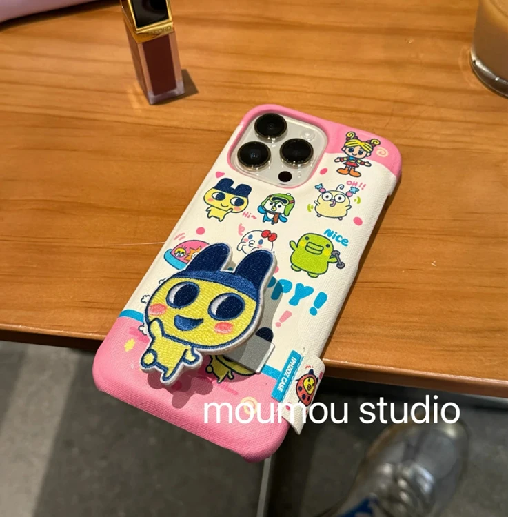 皮纹日系卡通刺绣适用苹果16promax手机壳15pro趣味14卡通13支架