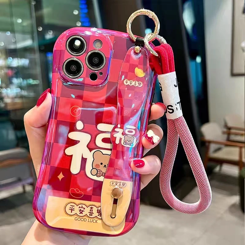 新款小蛮腰可爱苹果15pro手机壳14promax撞色iphone13腕带12pro