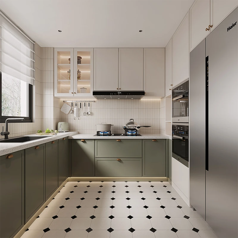 玛格实木橱柜定制简欧小户型家用厨柜整体厨房灶台一体收纳柜组合